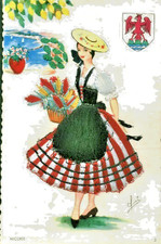 Carte postale fantaisie costume brodée tissu Niçoise Fantacap