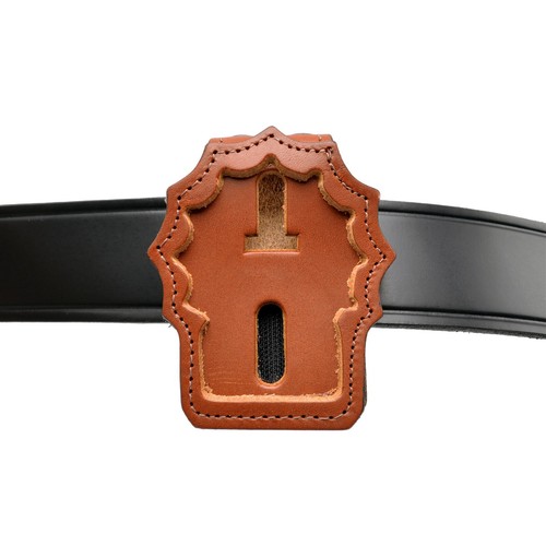 Tan leather belt clip badge - clip,