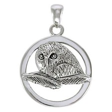 Chouette Plume Ted Andrews 925 Pendentif Argent Massif Fin Animal Totem Bijoux