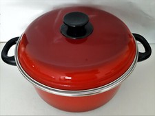 MARMITE rouge avec Couvercle en tôle émaillée Vintage 1960-70