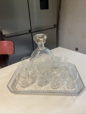 ancien service à digestif ou à apéritif 8 verres cristal carafe et plateau