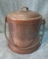 Ancien Moyen Chaudron Marmite en Cuivre avec Couvercle Époque 20ème Ht 16 cm