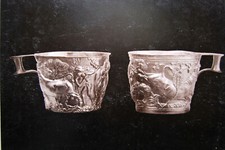 2 PHOTO photographie albuminées 1870 GOLD CUPS of SPARTA & URNE funéraire Musée