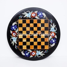18 " Marbre Jeu D'Échecs Jeu Table Pierre Handmade Inlay Pietra Dura