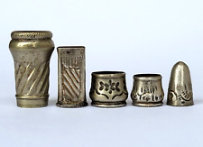 Ancien LOT 5 BAGUES EMBOUTS CERCLAGES POMMEAUX CANNE OMBRELLE en métal argenté