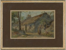 M.C.D. - Huile Fin 19E Siècle, Vue Sur Le Chalet Avec La Mère Et L'Enfant