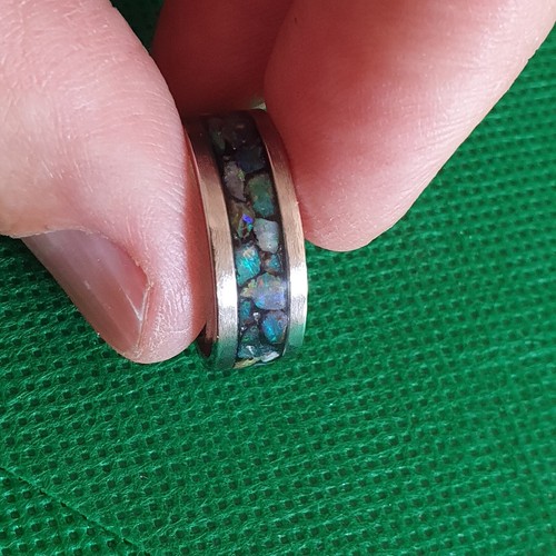 Bague opale boulder - opale, acier
