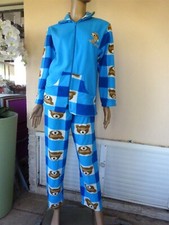 ENSEMBLE PYJAMA POLAIRE BLEU & OURS BRUN  VESTE ZIPPEE + PANTALON T M 38/40/42 