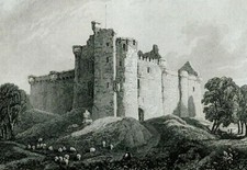 Scotland, Glamis Castle..... antique engraving... 1842