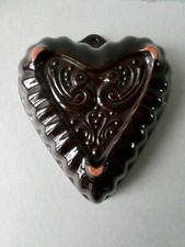 moule à gâteau ancien, forme coeur, poterie vernissée, Soufflenheim Alsace