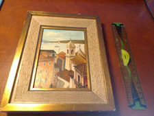 Petit Tableau Village Et Mer Encadré - Hauteur 22 Centimètres