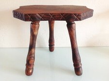 Tabouret tripode brutaliste en bois / vintage années 60-70