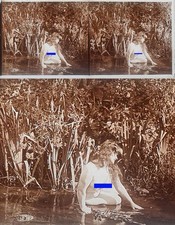 PHOTO STEREO  sur verre NU FEMININ 1900 - 1920  risque sexy nude lesbian / 751