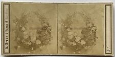 Couronne de fleurs Nature morte c1865 Photo Braun Stereo Albumine Vintage 