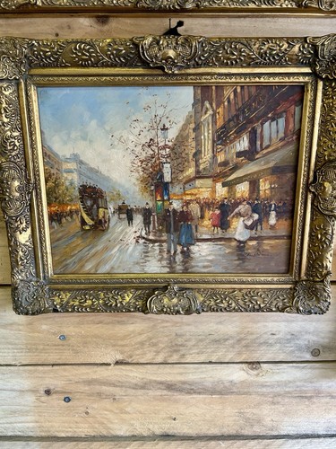 Huile toile encadrée doré - huile,