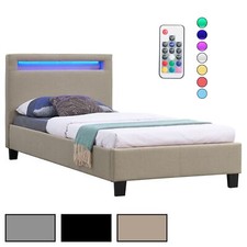 Lit simple avec sommier 90x190cm tête de lit avec LED intégrées en tissu