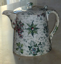 Ancien pichet DIGOIN SARREGUEMINES avec couvercle Fleurs sauvages & chardons