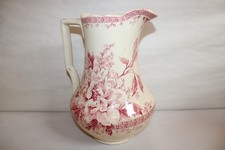 Broc pichet en faïence de Gien, décor Mireille fleurs roses, hauteur 26 cm