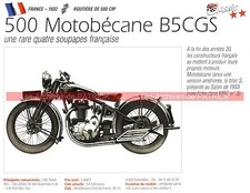 MOTOBECANE 500 B5CGS ( B5 CGS B 5 ) 1932 Fiche Moto 000216