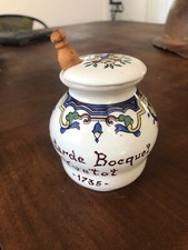ANCIEN  POT A MOUTARDE EN FAÏENCE DE DIGOIN " MOUTARDE BOCQUET YVETOT 1735  "