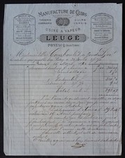 Facture PONTACQ 1880 Leugé cuir tannerie peausserie sellerie billhead 143