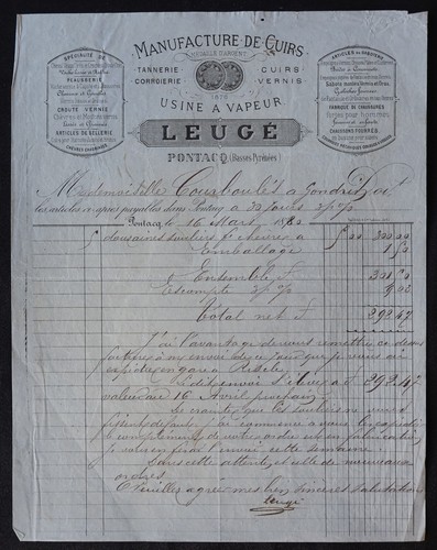 Facture pontacq 1880 leugé - facture,