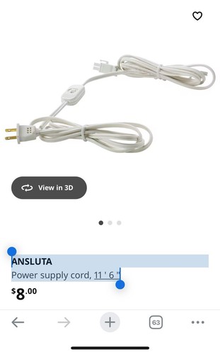 Ikea ansluta power supply cord - power,