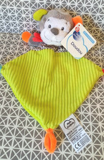 Doudou plat singe gris vert