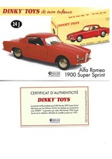 DINKY TOYS Fiche + Certificat ALFA ROMEO 1900 SUPER SPRINT Dinky Toys 24 J Atlas