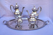 French Empire Tea Coffee Set Service Set 5 Pces Silver Plate Lyon 1930