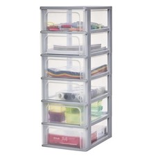 , Tour de Rangement Plastique, 6 Tiroirs Moyens, Gris, Ouverture Facile, Form...