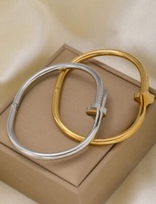 2x Bracelet Doré Et Argenté Femme Style De Clou En Acier Inoxydable Lot De Jonc