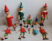 Lot 13 Pinocchio bois pantin fils articulé 7 à 30cm YOYO Tirelire toupie Sifflet
