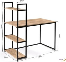 Bureau Effet Bois et métal avec étagère intégrée 64P x 113l x 120H centimètres