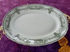 Plat Ovale ancien Terre de Fer Saint Amand & Hamage Modèle Médaillon Vert 36,5cm