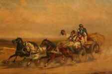 tableau peinture H/T Alfred Steinacker attelage chevaux steppe lot N° 1