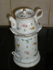 ANCIENNE TISANIERE PORCELAINE BLANCHE PARIS LIMOGES ? DECOR FLORAL SIGNEE 22 CM
