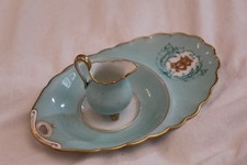 service assiette  pot lait ancien vintage monogrammes JB porcelaine turquoise
