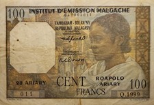 Madagascar - billet de 100 francs - 1961 - Institut d'Emission Malgache  - TTB