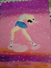  Huile La patineuse   date et signé oil paint. cot. DROUOT  Thé ICE Skater