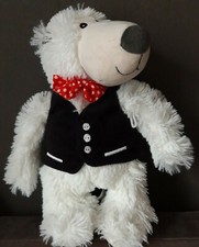 ???  Peluche doudou Fizzy Ours Blanc Veste noire Noeud Papillon ttbe h. 30cm 