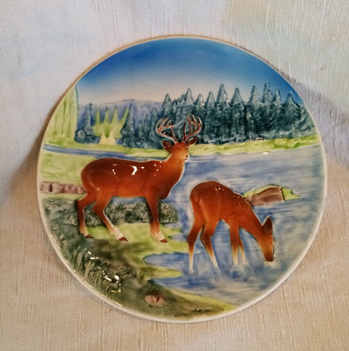 Assiette barbotine cerf et - barbotine,