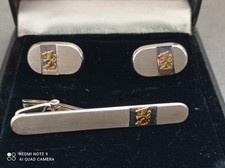 Boutons de Manchette et Pince à Cravate en Argent Massif et Or Royal Suédois