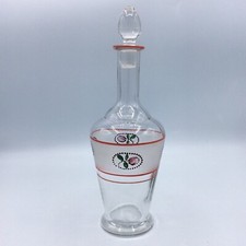 Carafe à liqueur verre soufflé moulé dépoli émaillé à décor floral début XXème