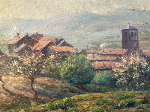 Belle peinture huile carton - huile,