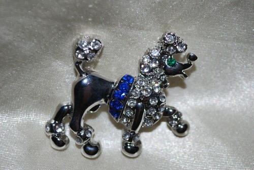 Silver crystal poodle dog - poodle, pin