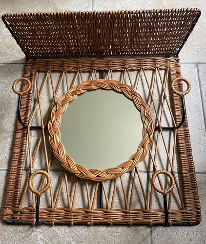 Porte manteau miroir - , rotin