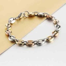 Bracelet graine de café en argenté / doré acier inoxydable 22 cm 9mm homme femme