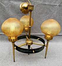 Large vintage italian design chandelier 1960-70's brass glass lamp ceiling