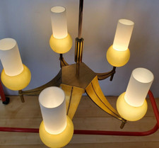 Rare et beau Lustre de Bronze doré 5 feux en étoile à 5 branches art deco